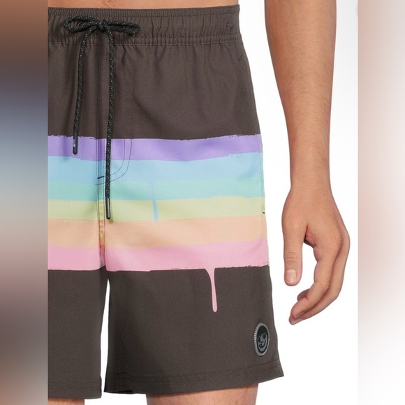 Mens Neff Rainbow Paint Brush Stroke Swim Trunks Size L - Picture 4 of 4